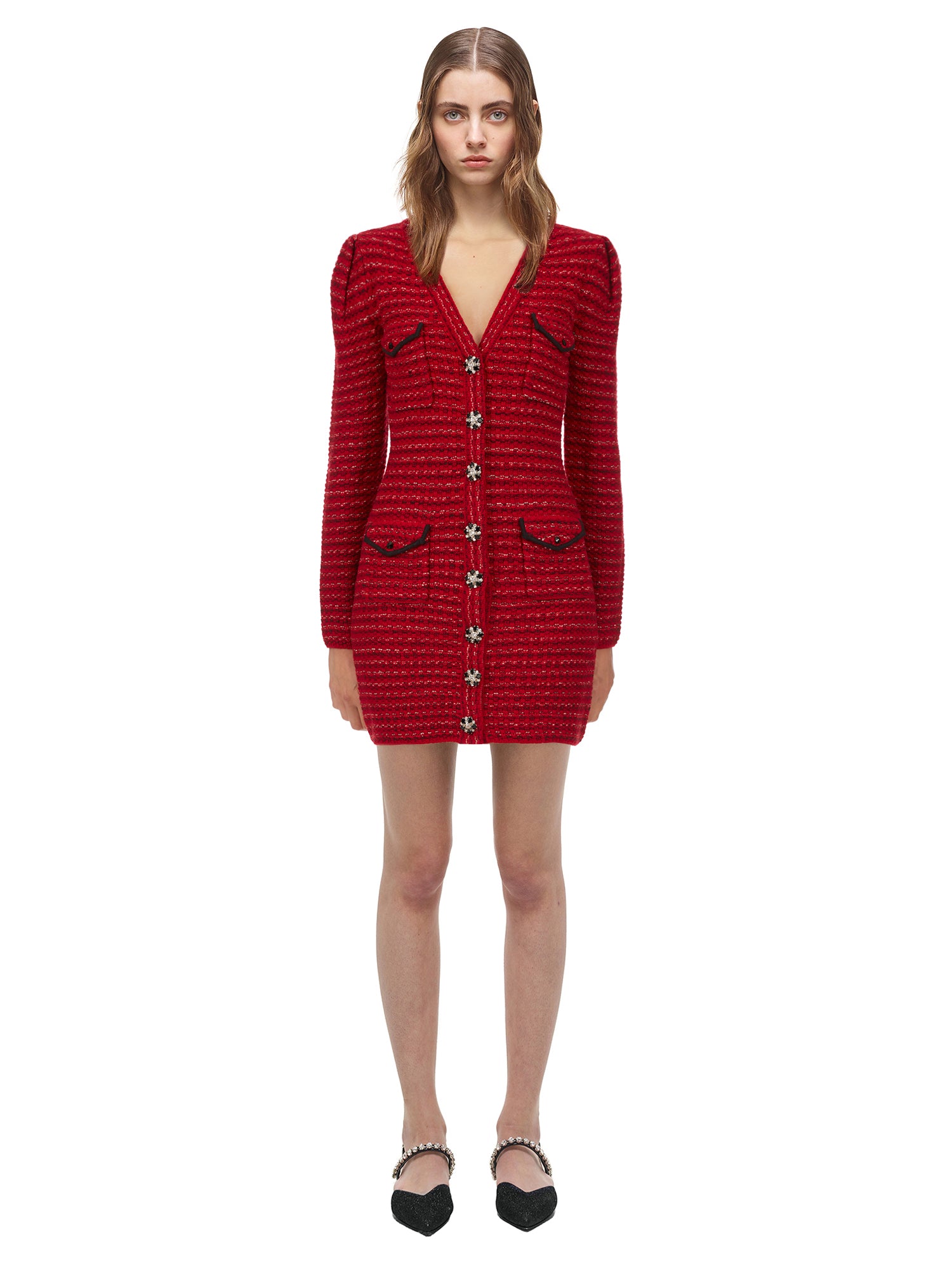 Red Melange Knit Dress | self-portrait
